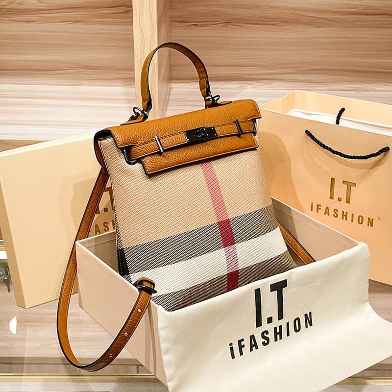 Plaid bucket bag 2025 new spring and summer large capacity high-end fashion handbag single shoulder crossbody bag trendy