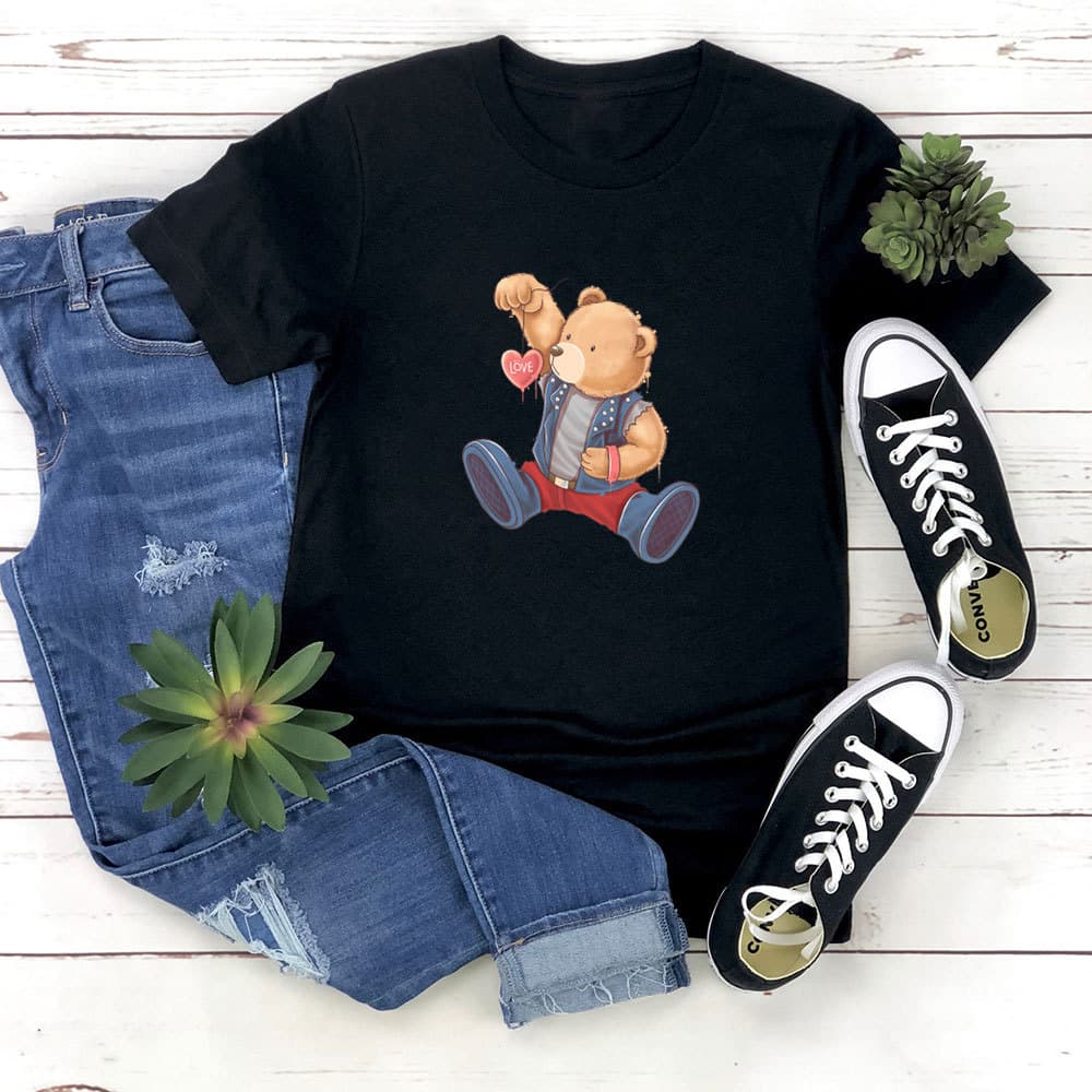 Independent Station Wish European and American Cross-Border Summer New Valentine's Day Doll Bear Love Letter Printed T-Shirt