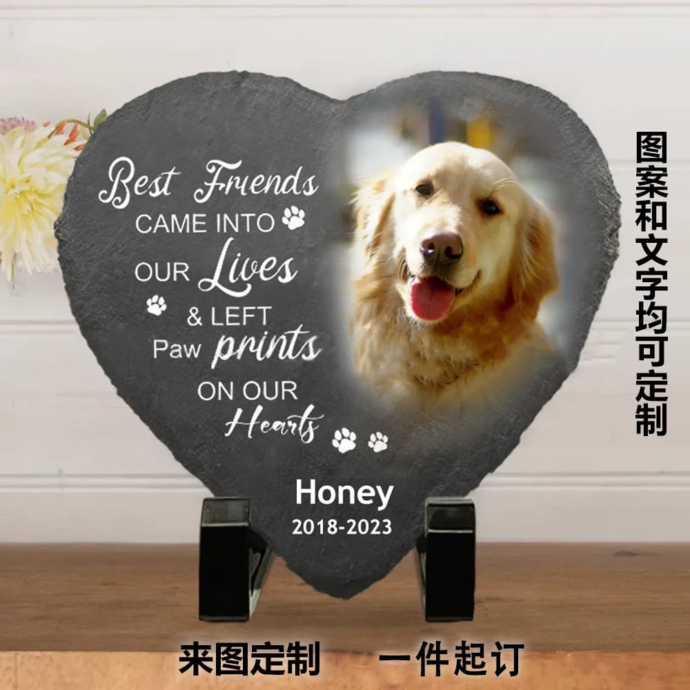 Amazon Cross-border DIY Pet Birthday Memorial Ornament, Color-printed Heart-shaped Stone, Creative Slate Painting for Home Decor