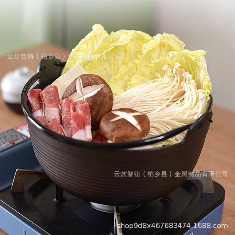 Japanese Cast Iron Hot Pot for Sukiyaki, Uncoated Thickened Raw Iron Braising Pot, Non-Stick Soup Pot, Hot Pot Cookware