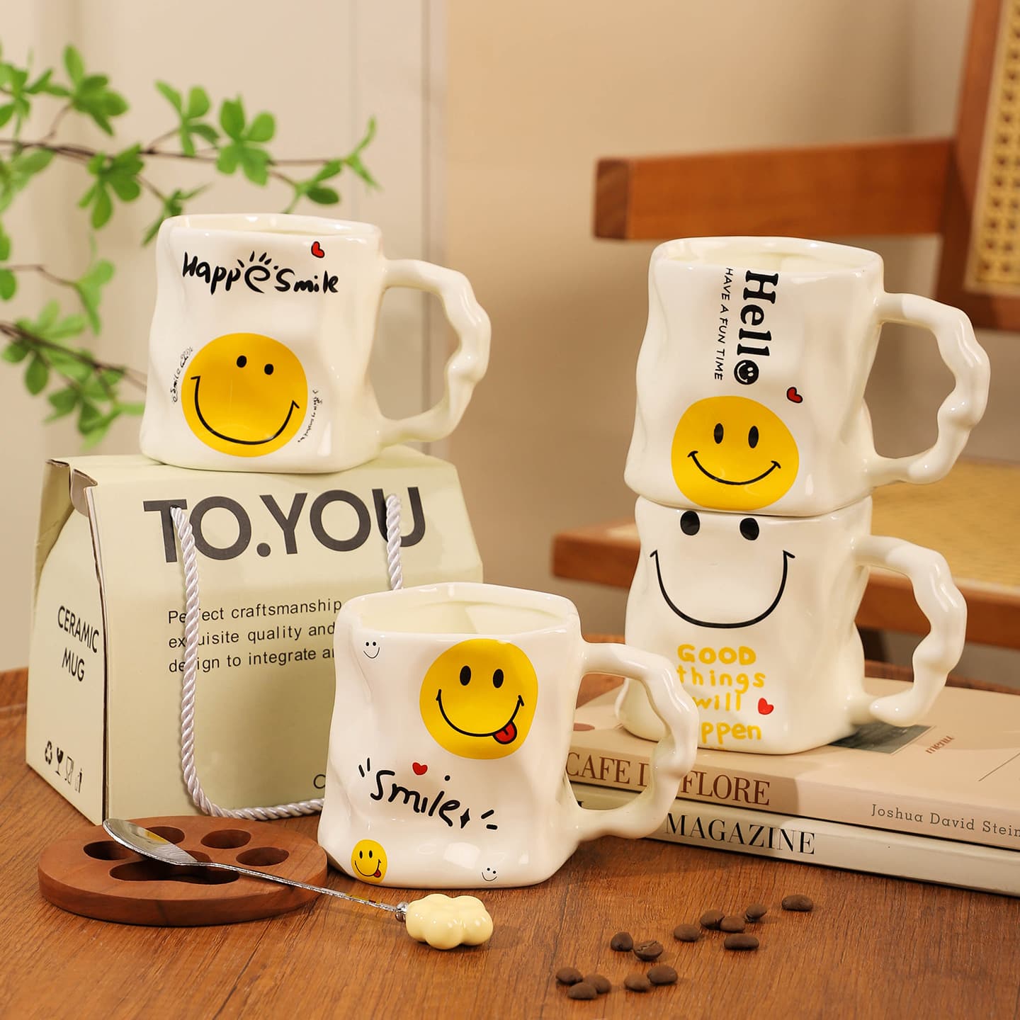 Happy Face Ceramic Mug Creative Cup Gift Home Water Cup Office High-Temperature Resistant Couple Cup for Men