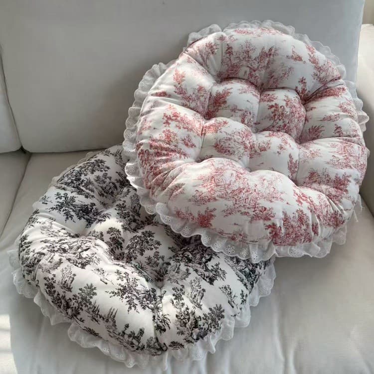 Korean Pastoral Floral Double-Layer Gauze Steamed Bun Cushion, Sitting Cushion, Tatami Cushion, Chair Cushion, Dining Chair Cushion, Breathable and Soft