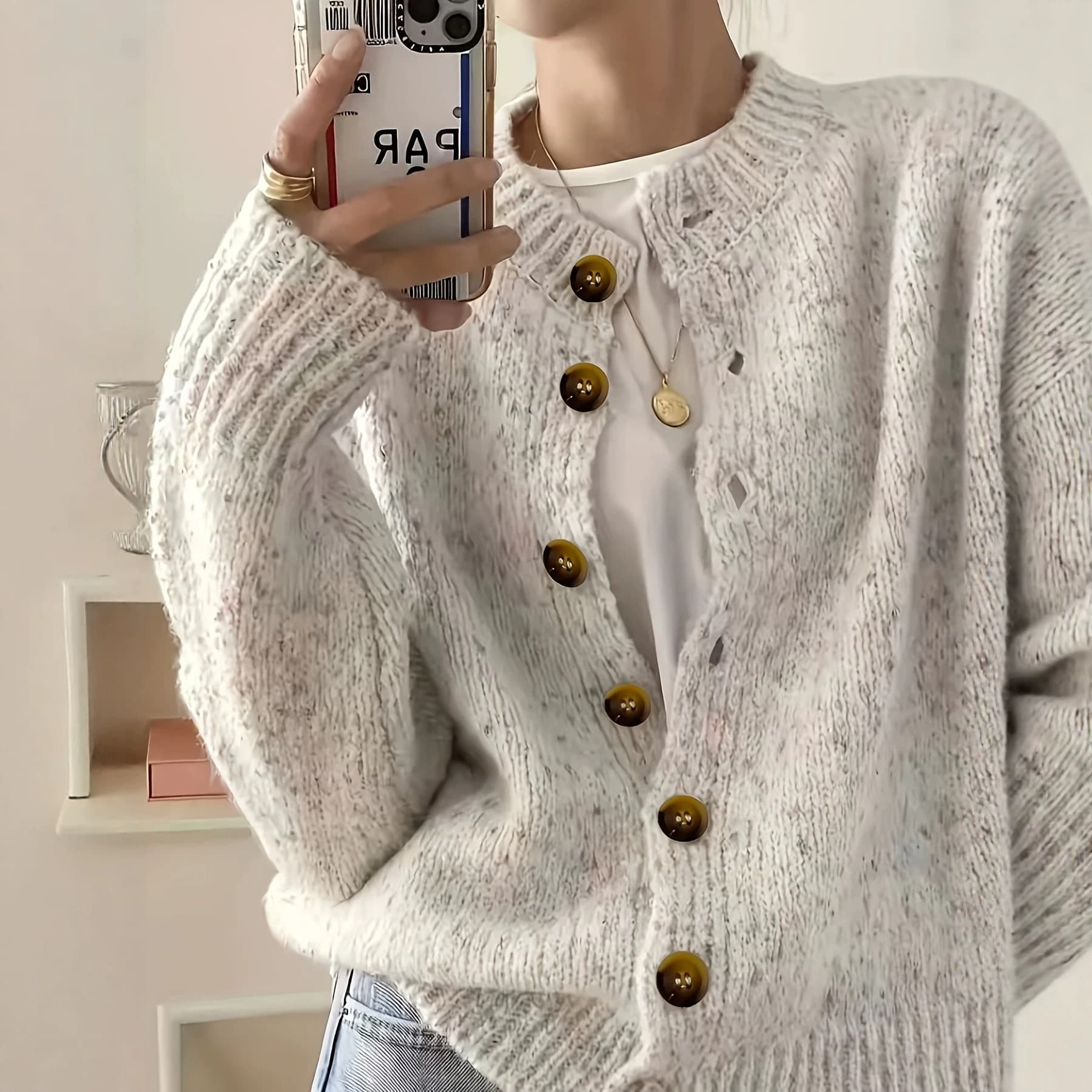 Cross-Border European and American Style 3D Textured Mixed-Color Knit Cardigan for Women, Loose and Lazy Style, Single-Breasted Long-Sleeve Sweater Coat