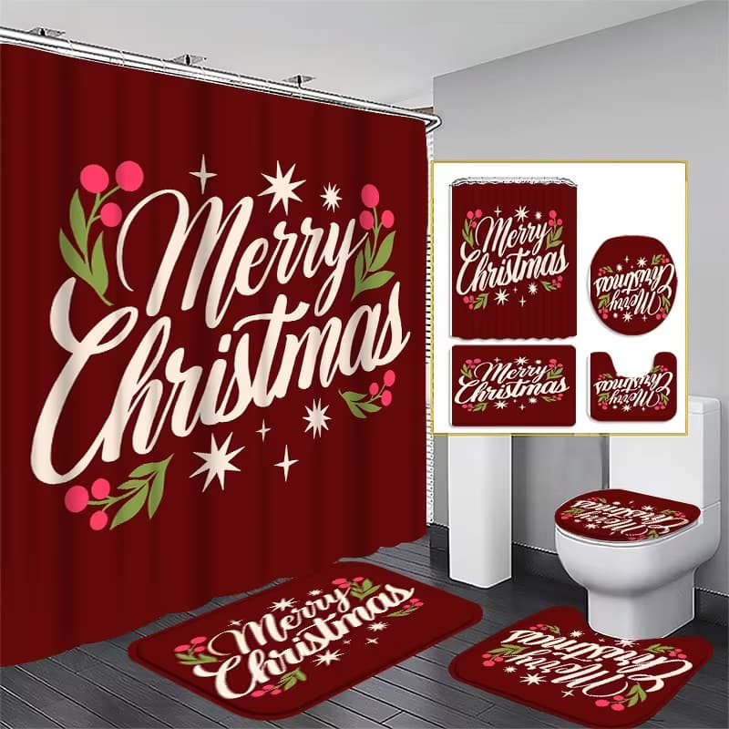 Amazon Flower Letter Christmas Tree Shower Curtain Bathroom Scene Fabric Bathroom Decoration Partition Curtain