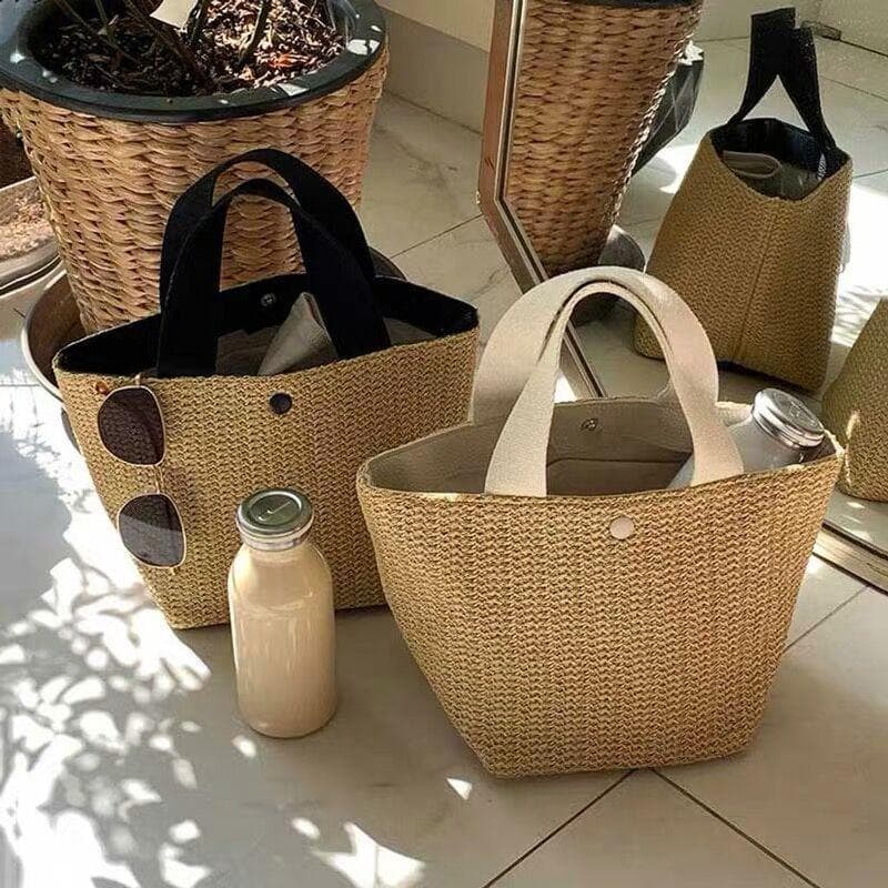 ins 2025 New Trendy Beach Summer Vacation Versatile Woven Bag Retro Handbag Straw Dyed Ring