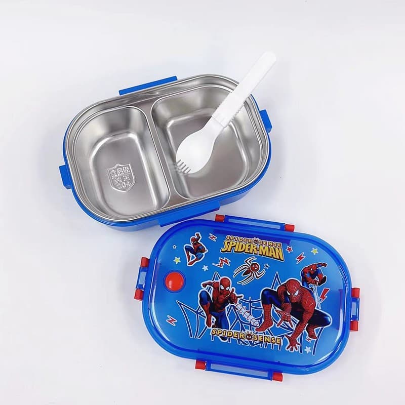 New Cartoon Cute 304 Stainless Steel Two-Compartment Lunch Box Square Divided Sealed Bento Box