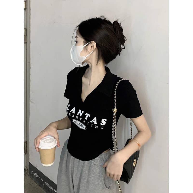 Pure Desire Hot Girl Slim Fit Short Top Women's Summer 2024 New Design Niche Letter Print Short Sleeve T-Shirt