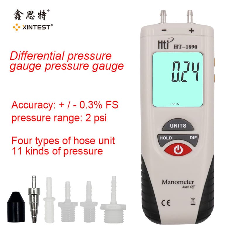 HT1890 Handheld Differential Pressure Gauge for Automotive Repair, Pipeline Air Pressure Difference Meter, Cross-border Trade Wholesale Pressure Gauge