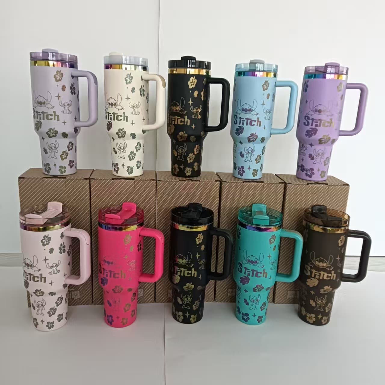 Cross-border In Stock 40oz Stitch Stainless Steel Insulated Tumbler Ice Master Cup Car Large Capacity with Handle Couple's Style