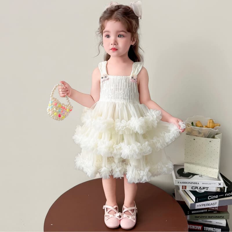 Summer children's princess gauze skirt new fashionable style suspender skirt 2026 baby girl sweet puffy dress