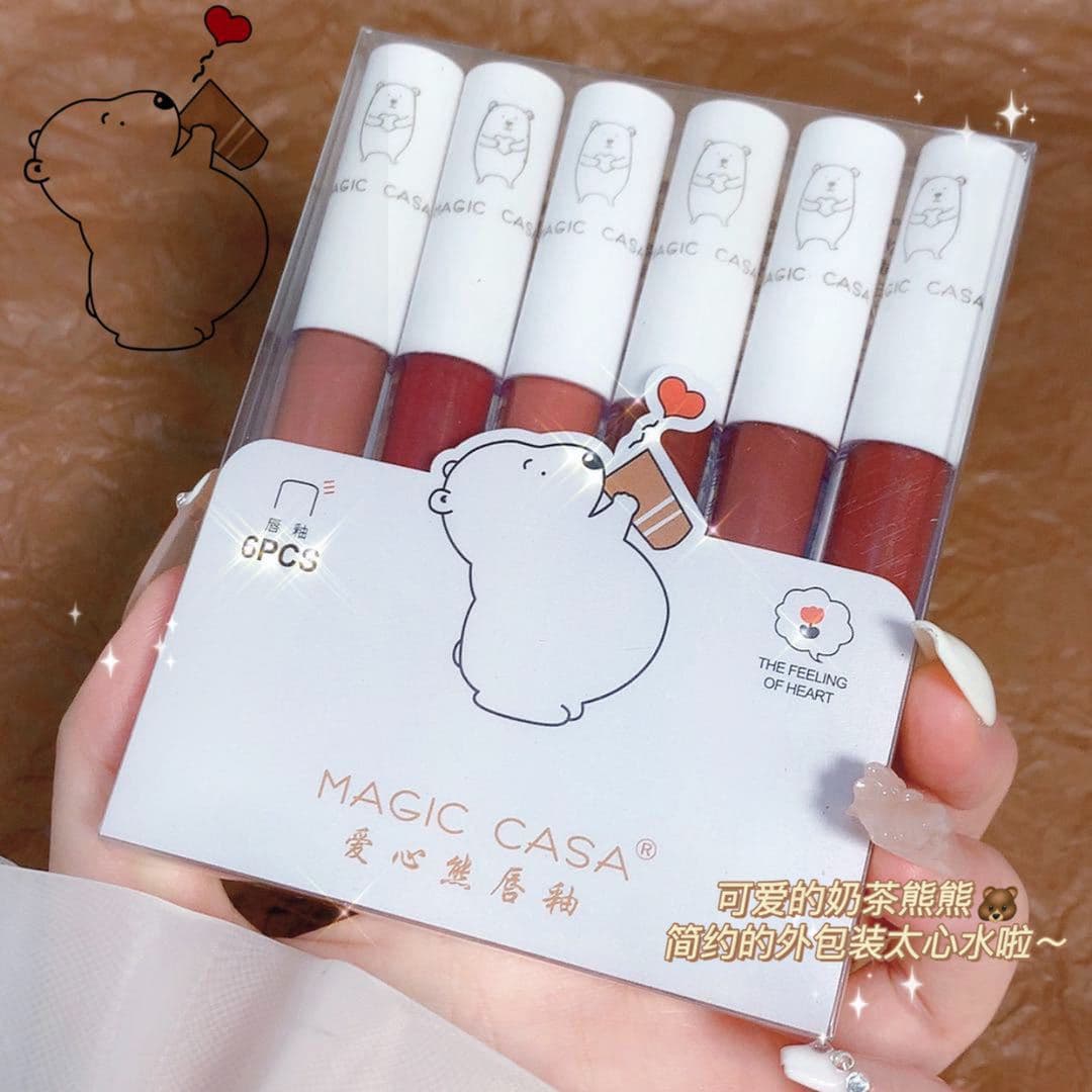 Love Bear Lip Gloss Set Velvet Matte Non-Stick Lip Mud Authentic Lipstick Set Domestic Cosmetics Wholesale