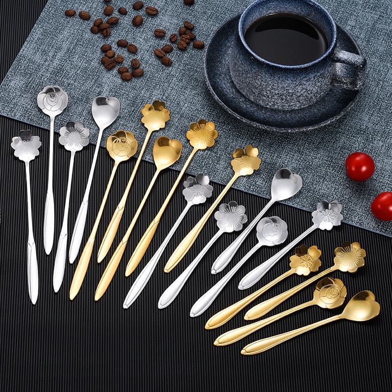 Stainless Steel Sakura Spoon Long Handle Stirring Spoon Creative Coffee Spoon Dessert Spoon Honey Spoon Extended Stirring Spoon