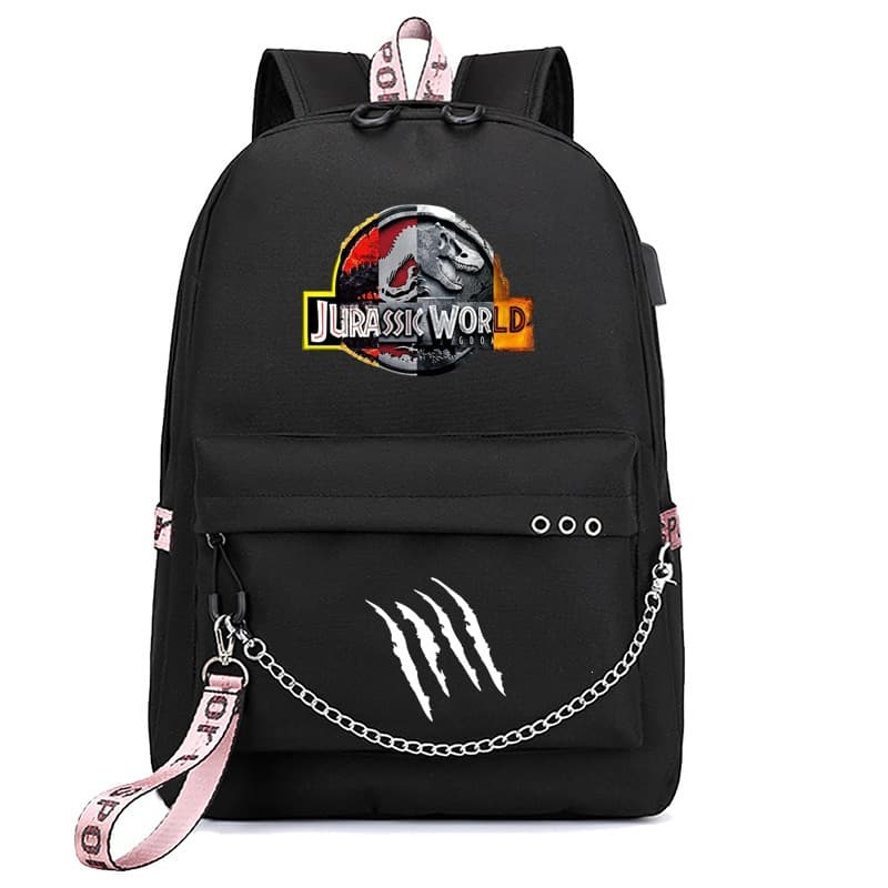 Foreign Trade Independent Station Shopee Jurassic World Print USB Chain Backpack Middle School Student Casual School Bag