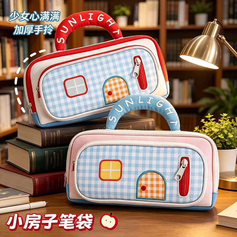 Handheld Pencil Case Dopamine Little House Ins Style High Appearance Large Capacity Stationery Storage Bag Pencil Case