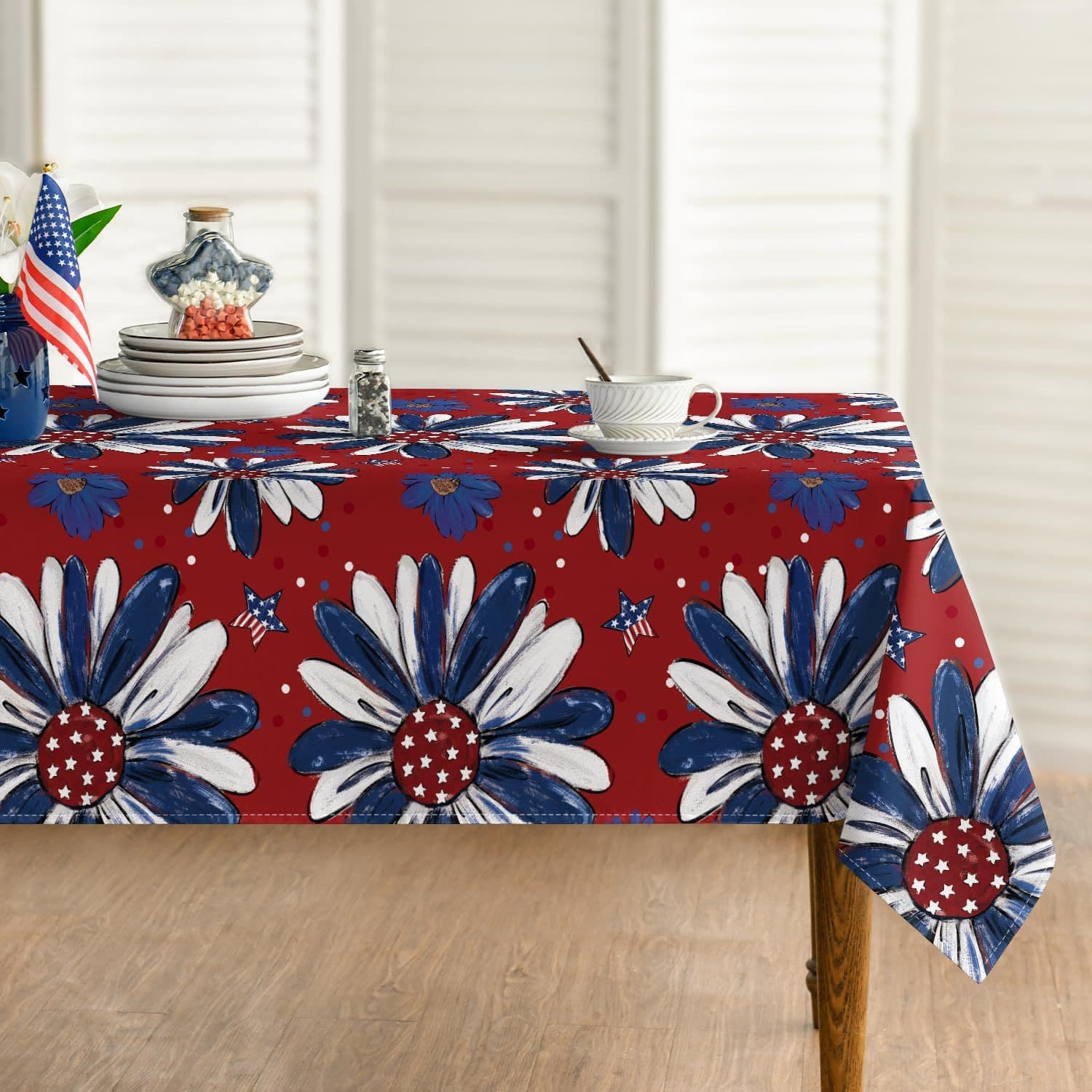 Amazon best selling pongee tablecloth party gathering home tablecloth digital printing independence day tablecloth