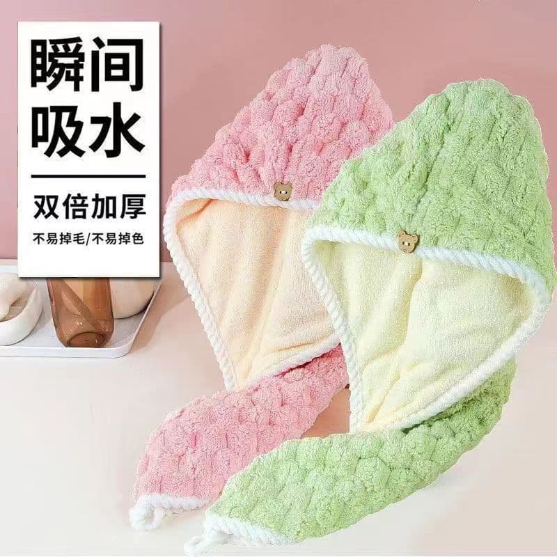 Double-Layer Hair Drying Cap, Thickened Ultra-Strong New Absorbent Cloud Pattern Hair Towel, Quick-Dry Bath Cap