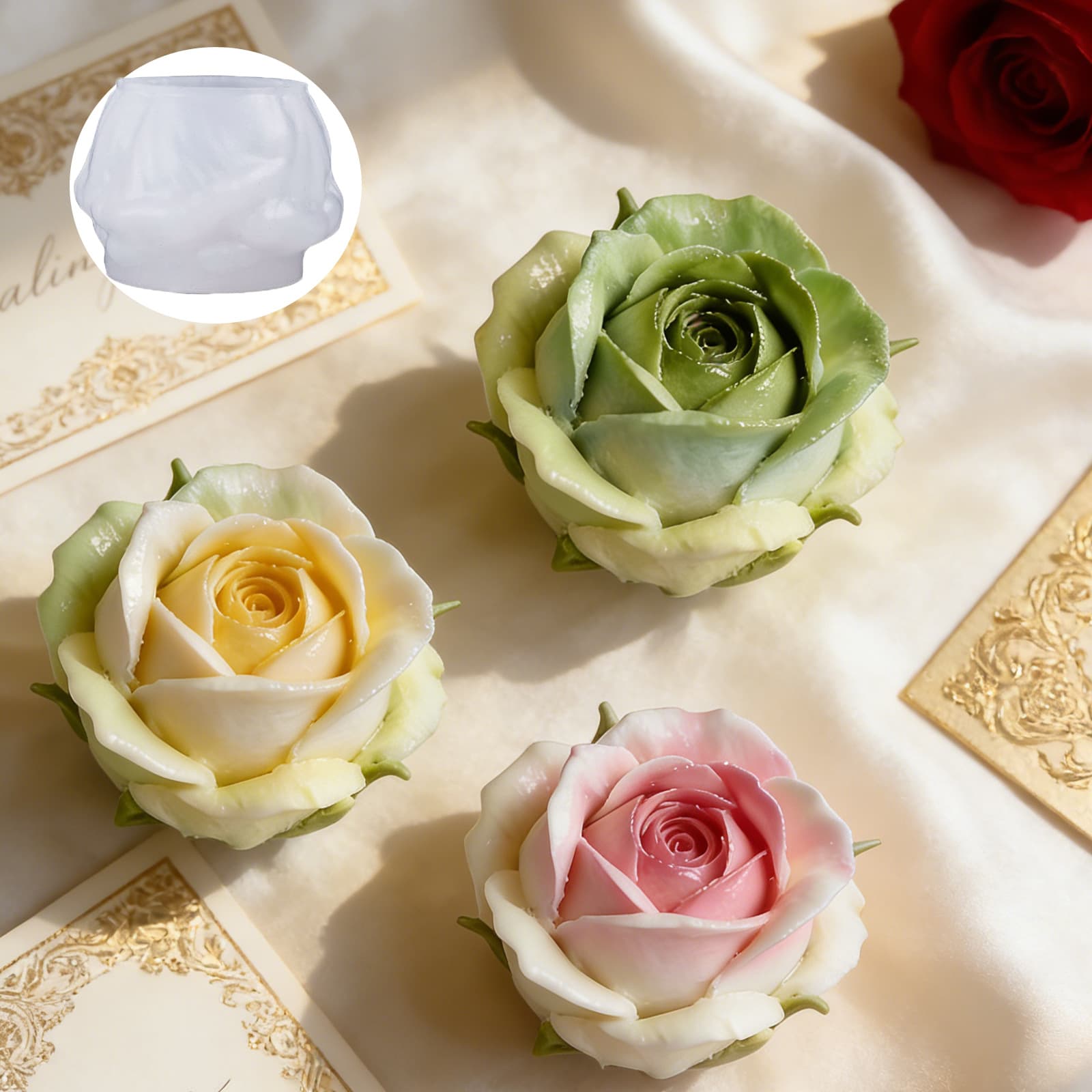 Wenxin Simulated Rose Flower Scented Candle Silicone Mold Gypsum Candle Handmade Soap Fondant Baking Mold Wholesale