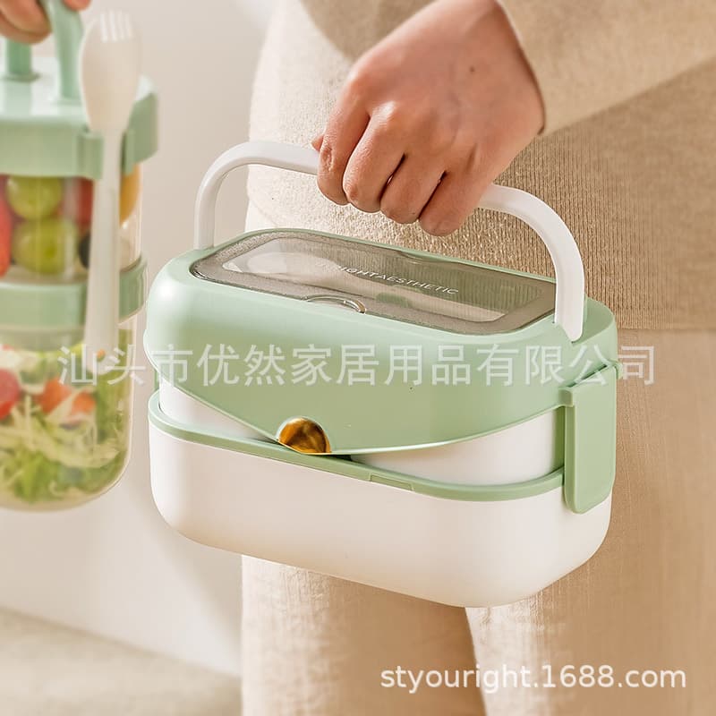 Bento Lunch Box Microwave-Safe Double-Layer Compartment Insulated Food Container for Office Workers Women High Appearance