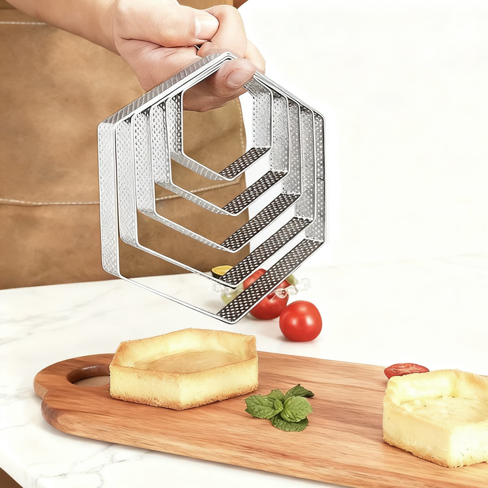 Hexagonal Perforated Mousse Ring Baking Tool French Tower Ring Cheese Rice Cake Ring Tart Ring Cake Ring Biscuit Mold