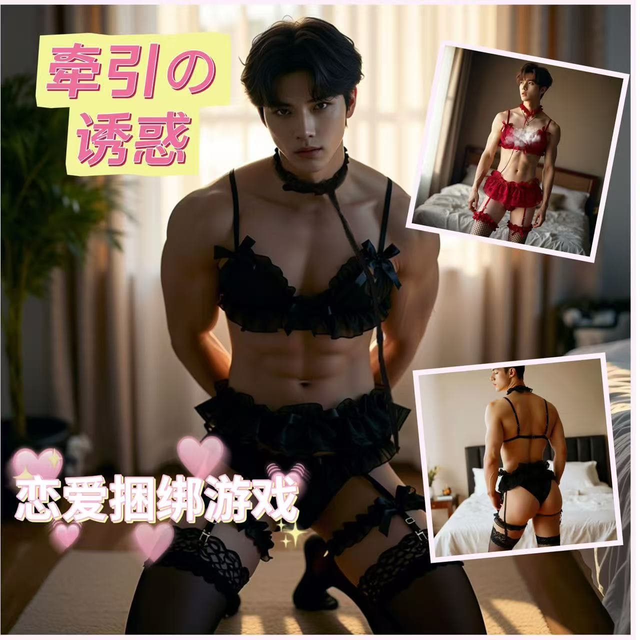 Sexy large size sexy underwear chiffon men's uniform temptation binding abstinence style men's underwear transvestite CD traction rope