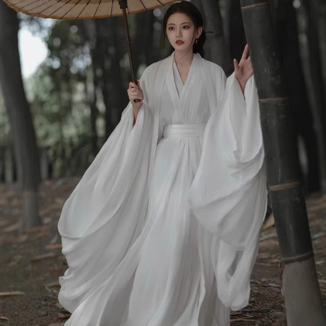 Huazhaoji [Frost White] Original New Style Modified Straight Hem Han Element Wei-Jin Style White Hanfu Women's Ethereal and Elegant
