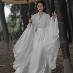 Huazhaoji [Frost White] Original New Style Modified Straight Hem Han Element Wei-Jin Style White Hanfu Women's Ethereal and Elegant
