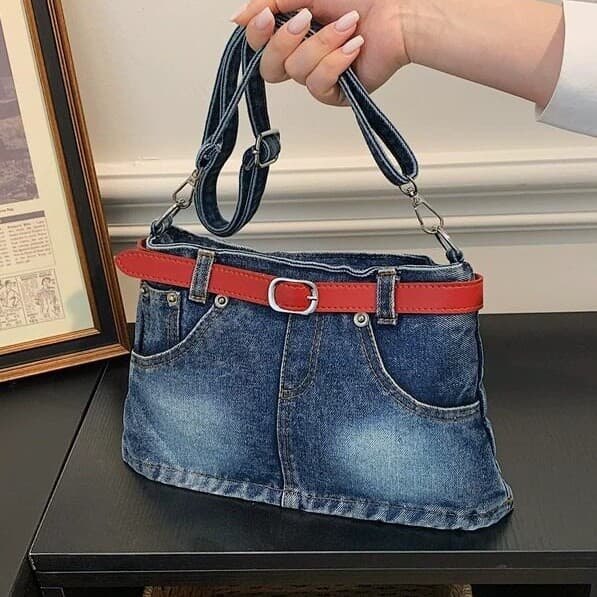 Cross-border fashion trend denim light luxury shoulder bag niche bag design jeans crossbody bag fashionable armpit bag