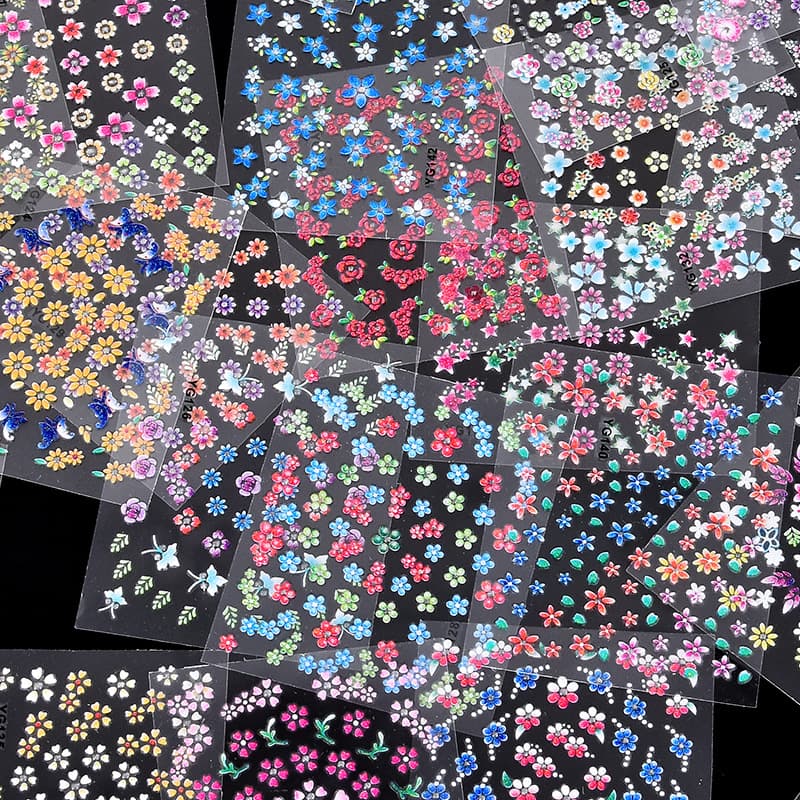 Cross-border Nail Art Flower Nail Stickers Cute Cherry Blossom Nail Stickers 3D Adhesive Coloring Children's Nail Stickers