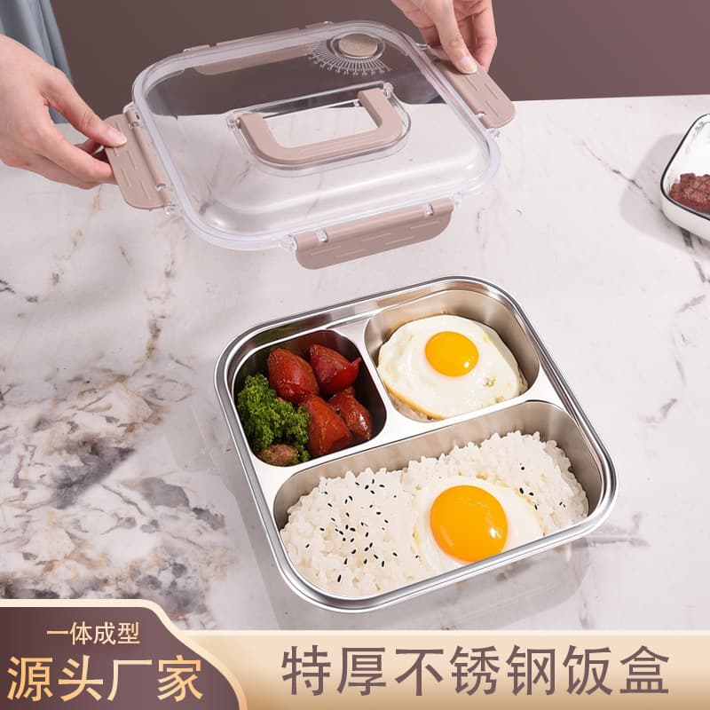 304 food-grade stainless steel compartmented lunch box with lid for office workers, school students, sealed and fresh-keeping lunch box
