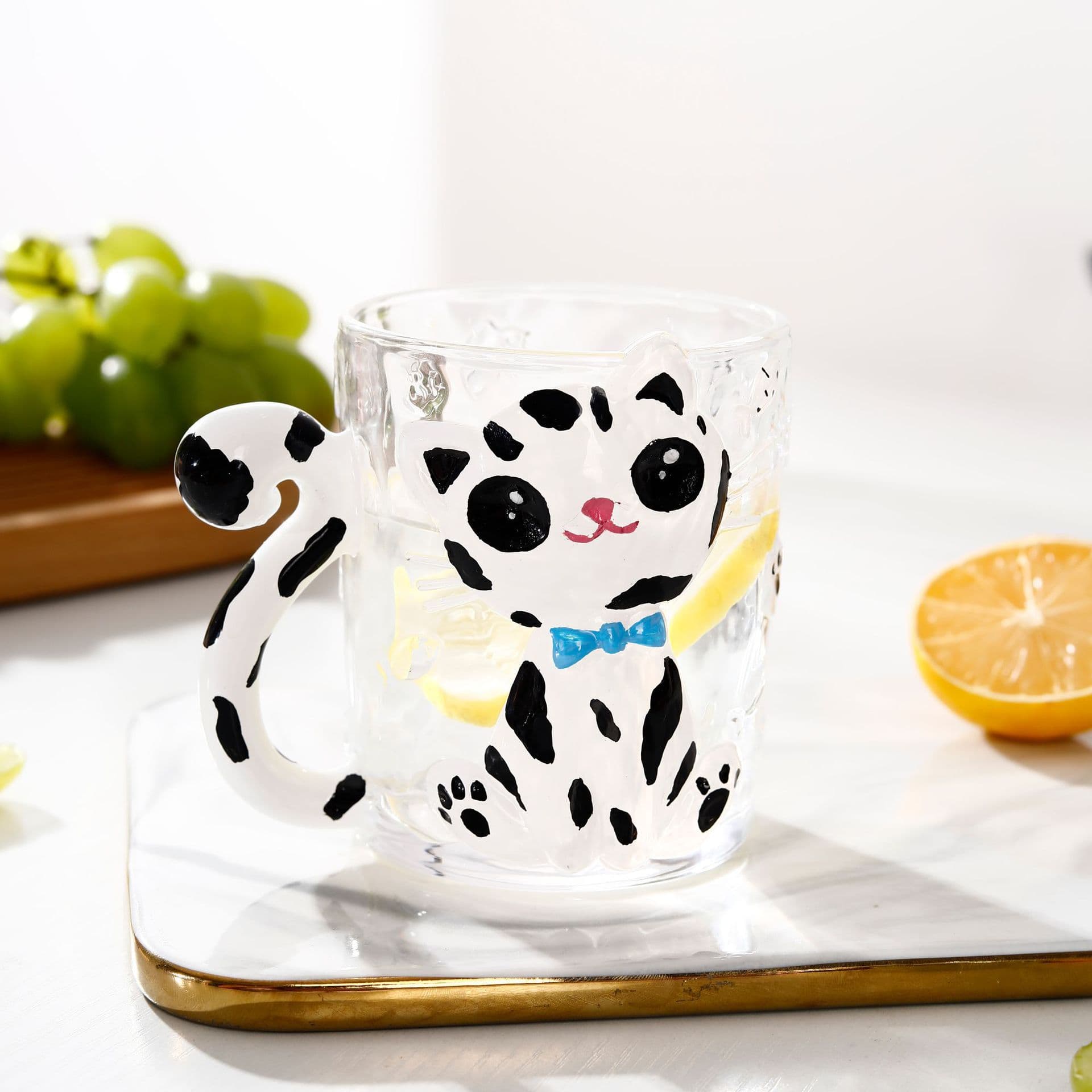 Cute Cat Embossed Glass Cup Japanese Couple Style Coffee Cup Creative Home Double-Wall Insulated