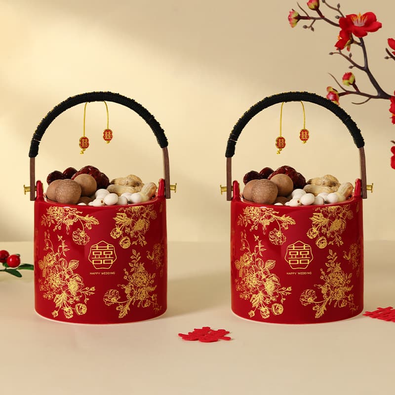 Married children and grandchildren buckets, a pair of dowry supplies for the woman, a complete collection of natal family wedding red wedding buckets, treasure bucket decoration ornaments