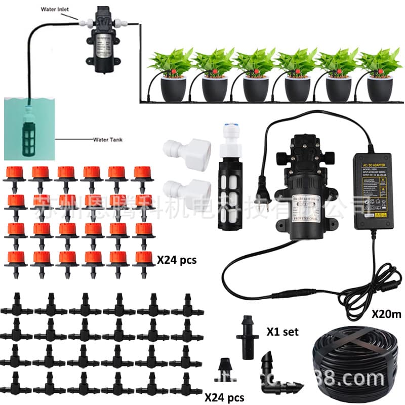 10/20/30M Self-Priming Pump Red Drip Irrigation Spray System Garden Drip Watering Cooling Humidification