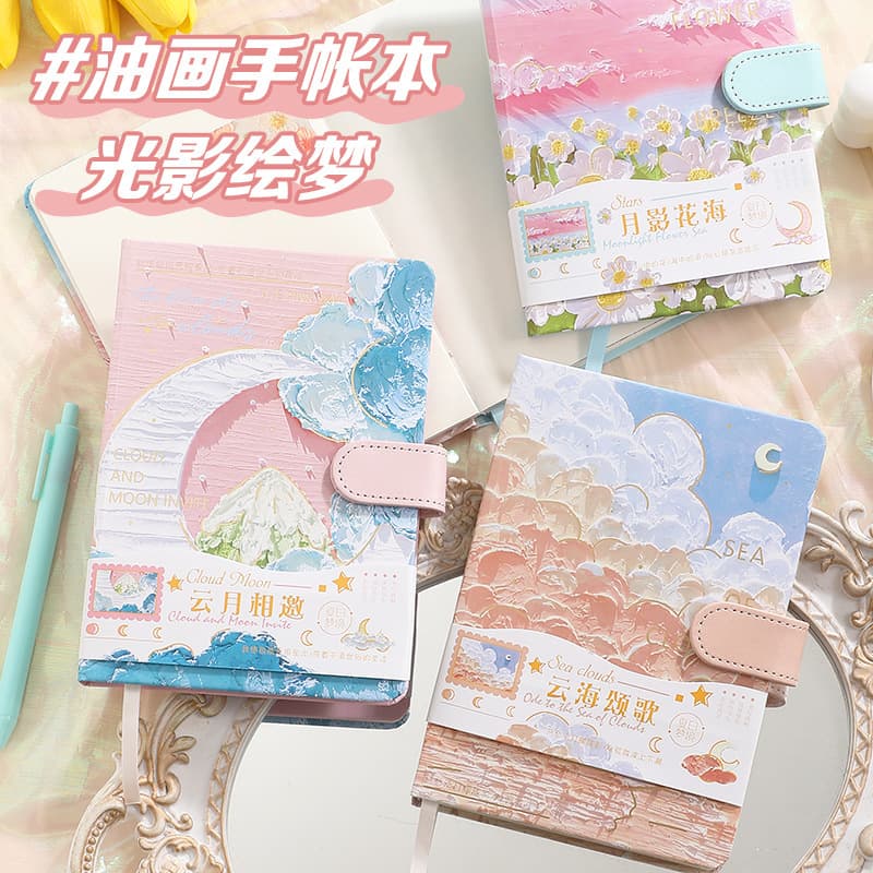 High-Aesthetic Custom Journal for Students, Magnetic Sketchbook with Oil Painting Cover, Children's Diary, Learning Stationery, Customizable