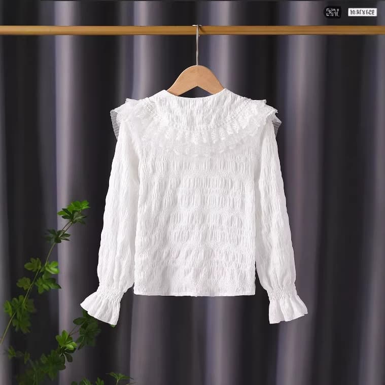 Girls Long Sleeve Shirt Spring/Autumn New Kids Peter Pan Collar Cardigan Princess Top for Older Children