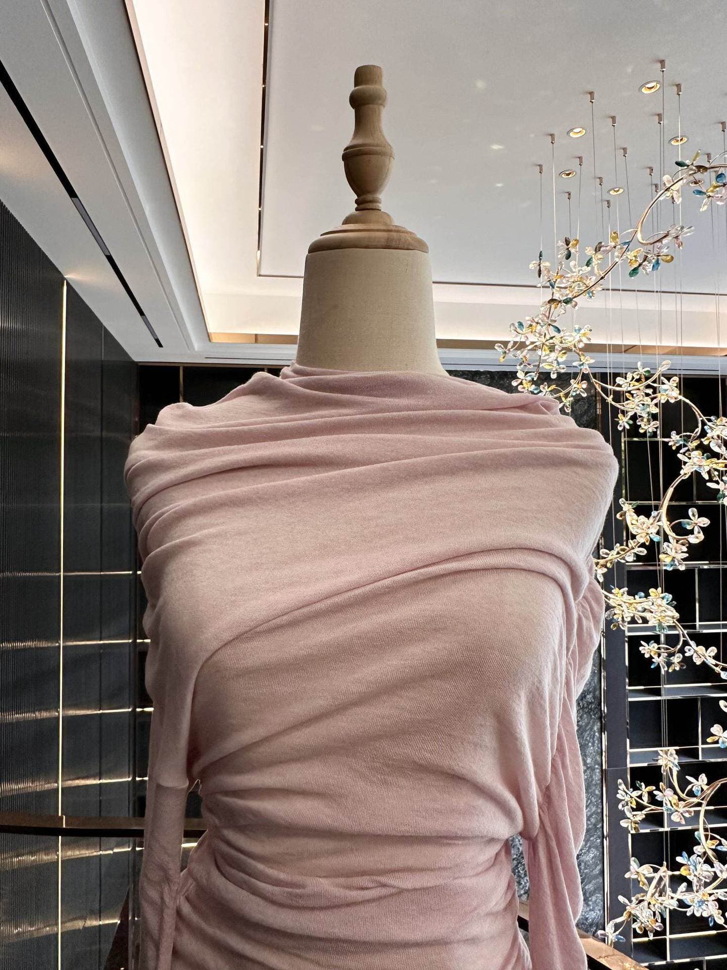 Shenzhen Nanyou Hot Style * Layered Ruffles * High Neck Multi-Layer Pleated Super Soft Comfortable Waist-Cinching Pink Long Sleeve Top