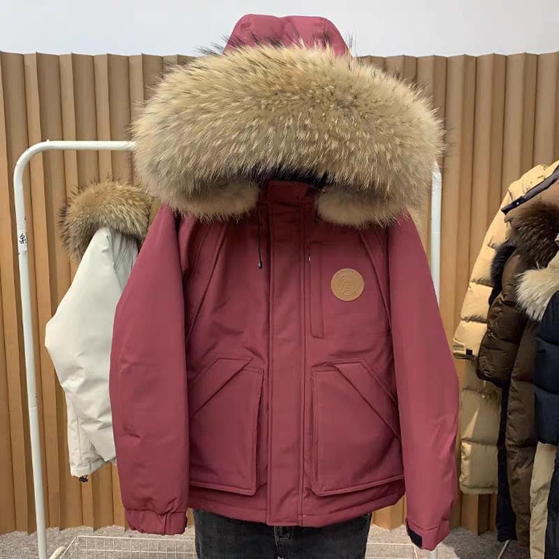Down Jacket Women's New Thickened Couple Fur Collar Winter Workwear Style Coat Stylish Slimming Coat Withdrawal Clearance