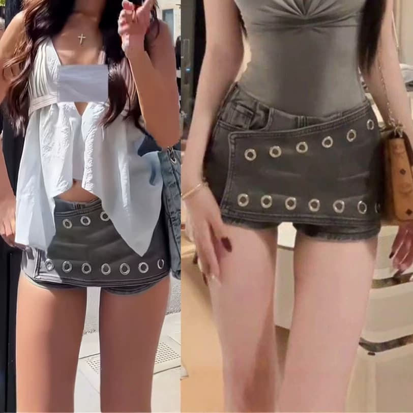 American Retro Hot Girl Style Rivet Denim Shorts for Women Summer New Slim Fit High-Waist Bodycon Ultra Short Trendy