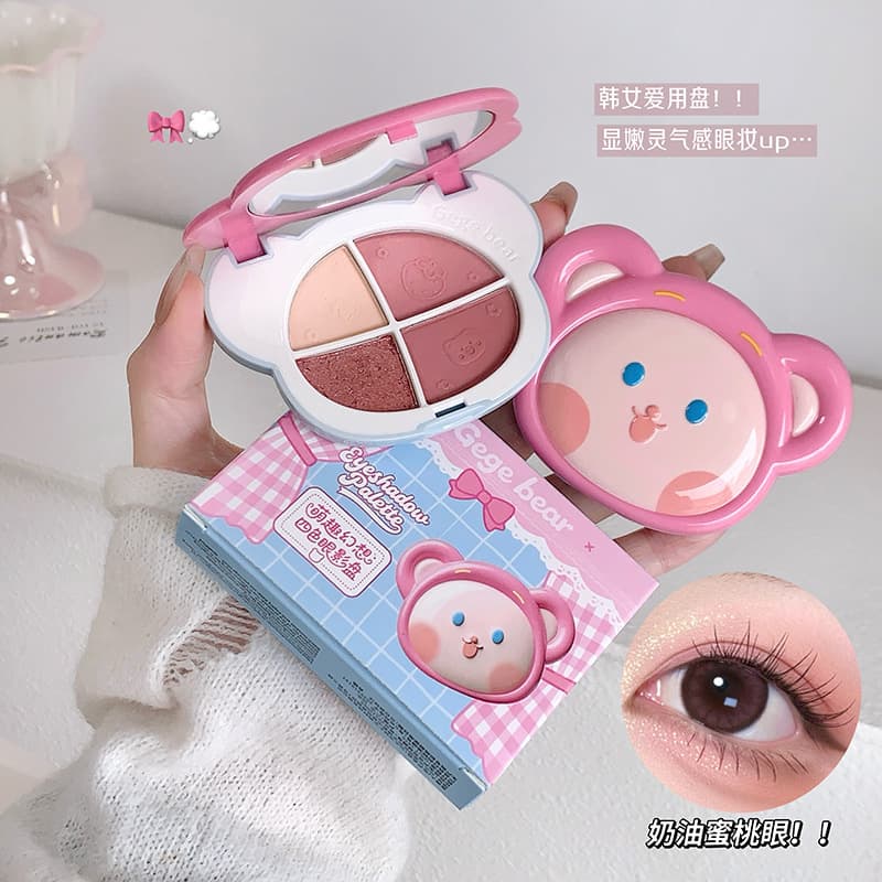 Gege Bear Cute Fantasy Four-Color Eyeshadow Palette Matte, Shimmer, Fine Glitter, Brightening Eye Makeup, Daily Eyeshadow Wholesale