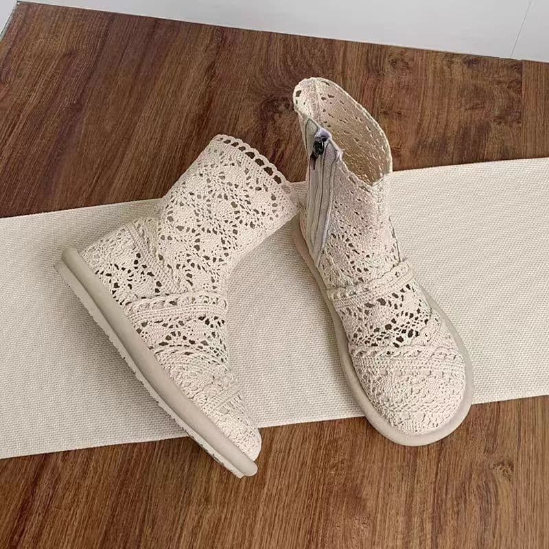 European and American Export New Spring Summer Flat Ankle Boots, Single Boots, Flat Martin Boots, Hollow Mesh Boots, Women's Summer Boots