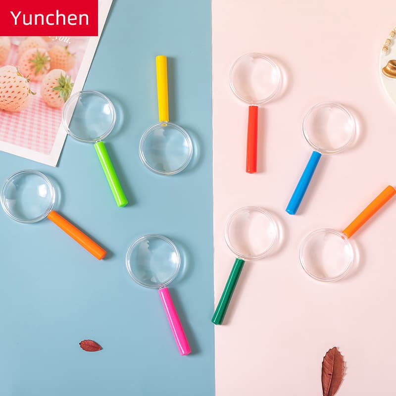 Factory Direct Sales Plastic Acrylic Lens Children's Teaching Magnifying Glass Colorful Handle Gift Magnifying Glass
