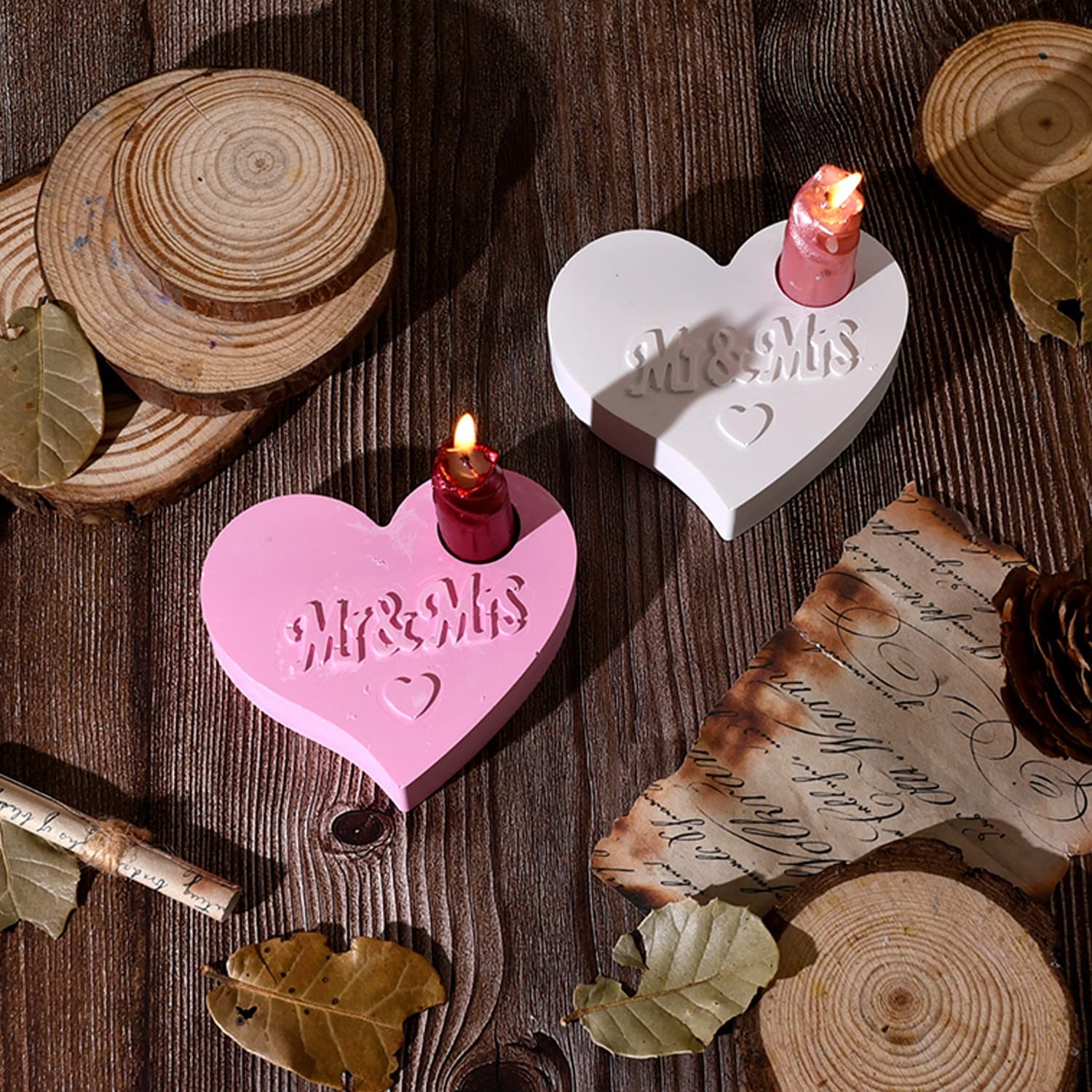 Deyi Life DIY Valentine's Day Love Heart Candle Holder Resin Mold Plaster Mold Ornament Decor Silicone Mold