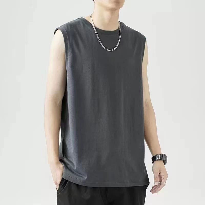 Factory Direct Sale Vest for Men, Summer Outer Wear Basketball Fitness Hurdle Sport Shoulder Vest, Wide Shoulder Solid Color Sleeveless Round Neck Shirt