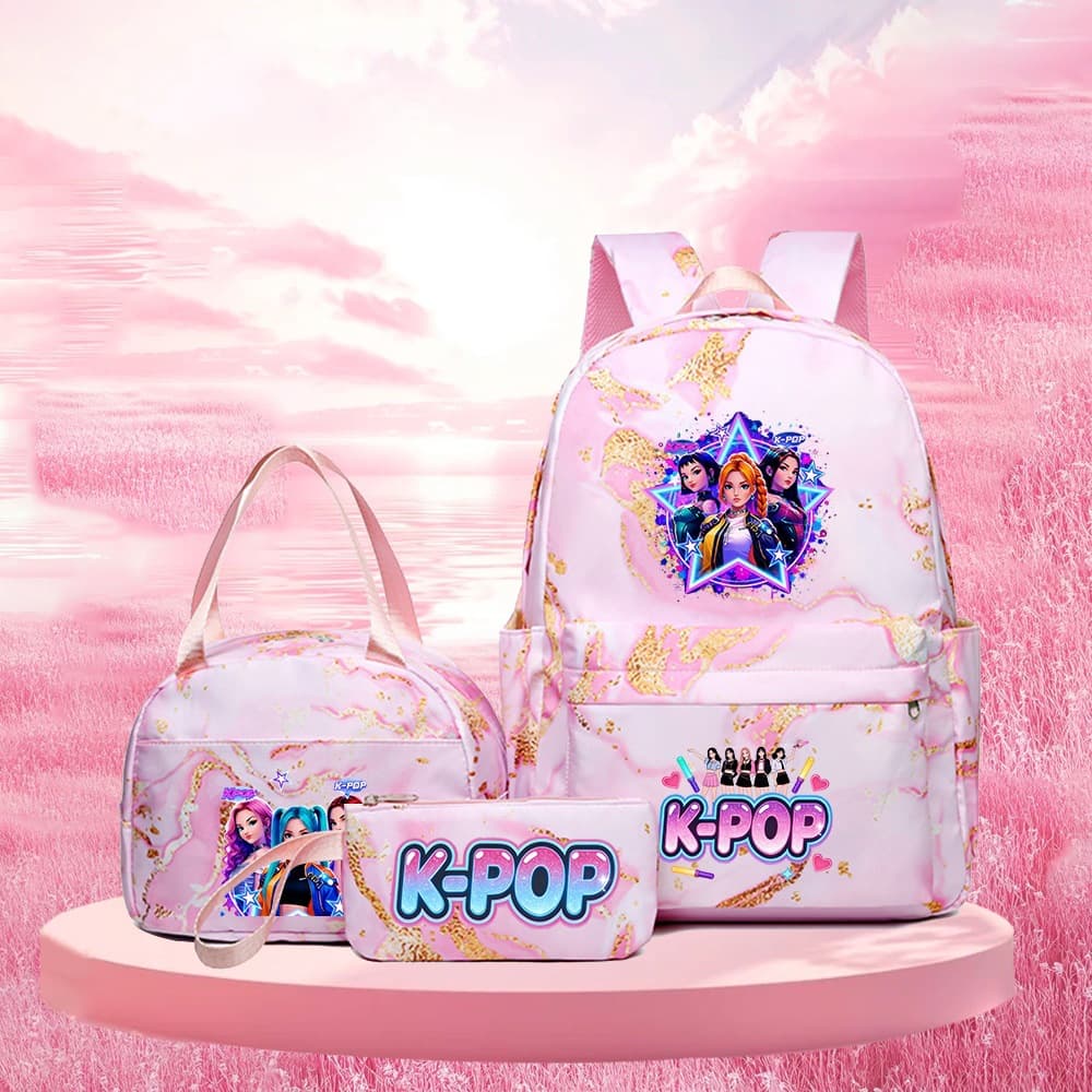 KPOP Demon Hunter Girl Group Backpack Lunch Bag Pencil Case Set Anime Fashion Student School Bag In Stock for Drop Shipping