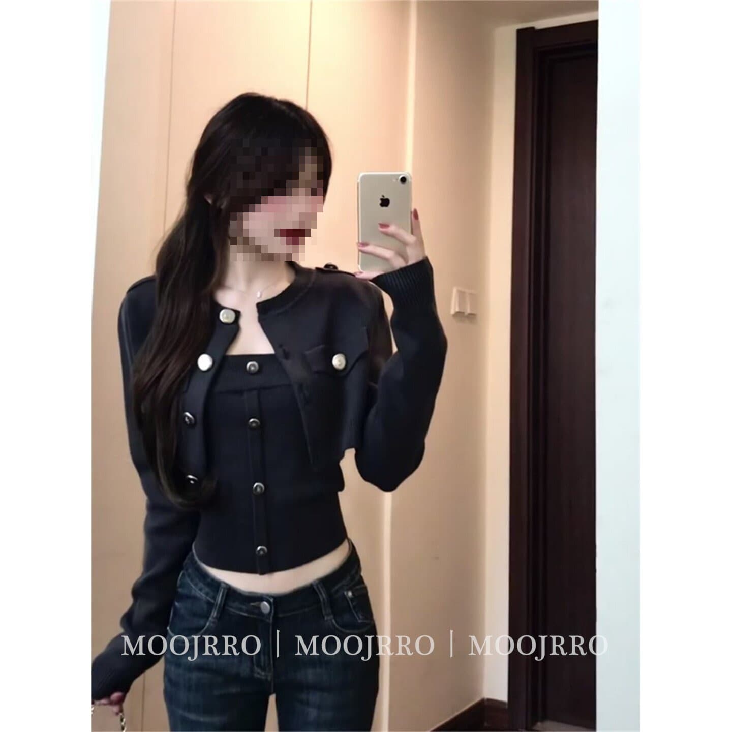 American Hot Girl Set Women's Summer High-End Single-Breasted Crop Top Long-Sleeve Short Knit Cardigan Two-Piece Set