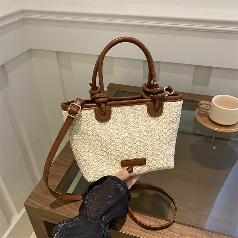 Summer Vacation Beach Style Woven Straw Bag Handheld Crossbody Bag 2024 New Trendy Rope Knot Basket Bag Woven Bag