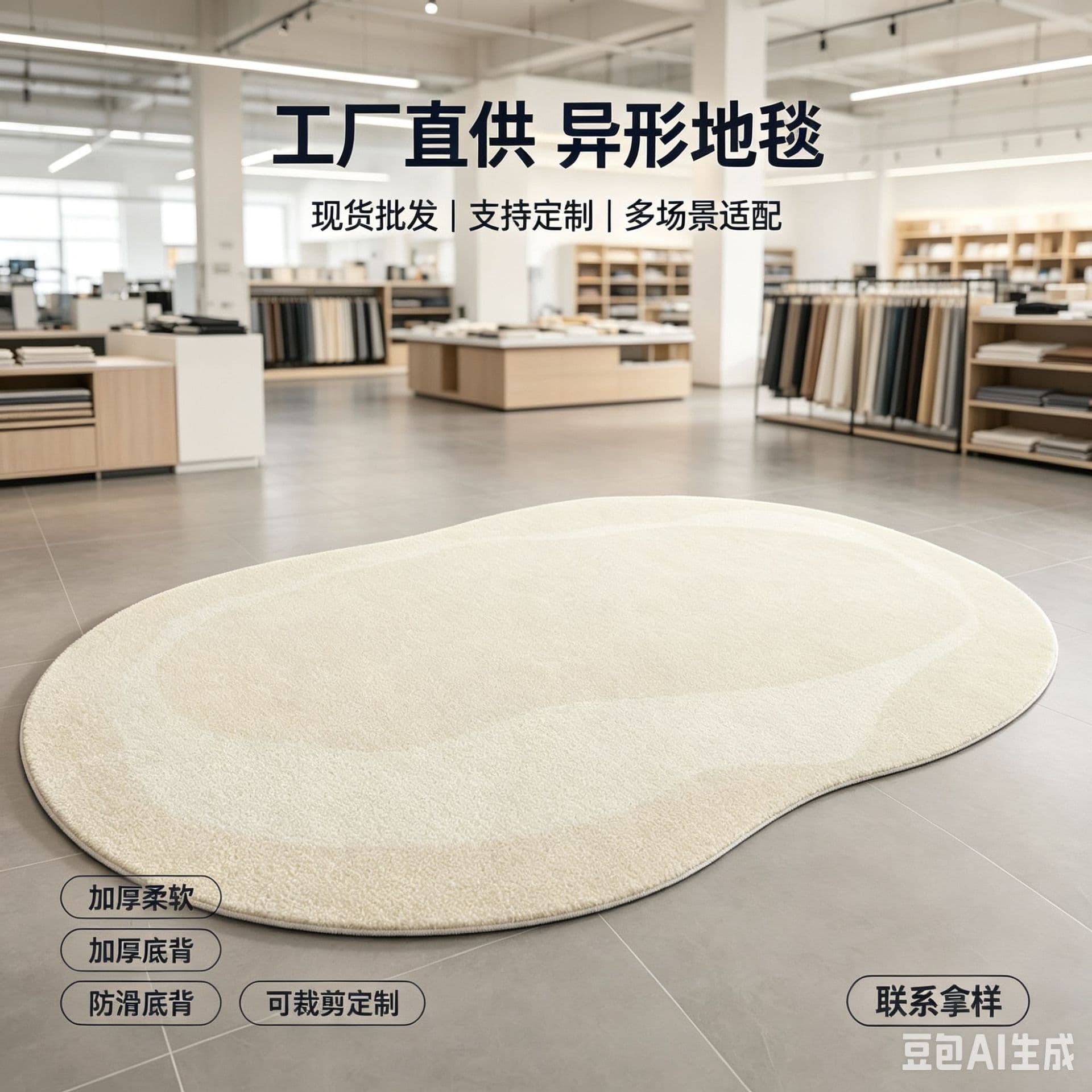 Japanese Minimalist Line Pattern Faux Cashmere Rug for Living Room, Irregular Shape, Easy to Maintain, Full Coverage Carpet for Living Room Sofa and Coffee Table
