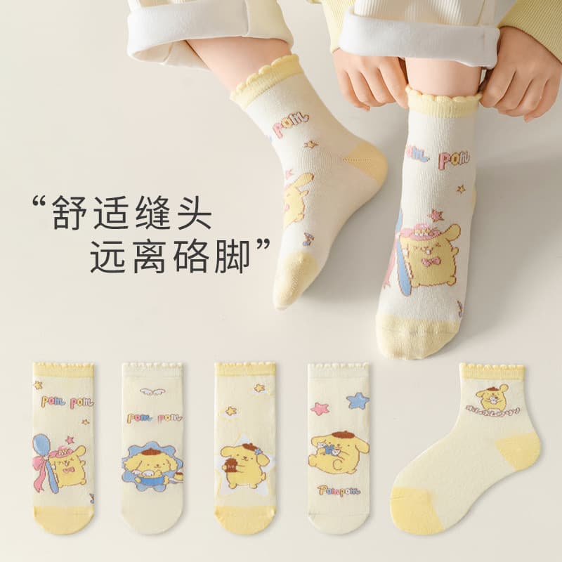 Girls' Socks Pudding Dog Spring Autumn Cartoon Student Mid-Calf Socks Toddler Girls Lace Sweet Cotton Socks