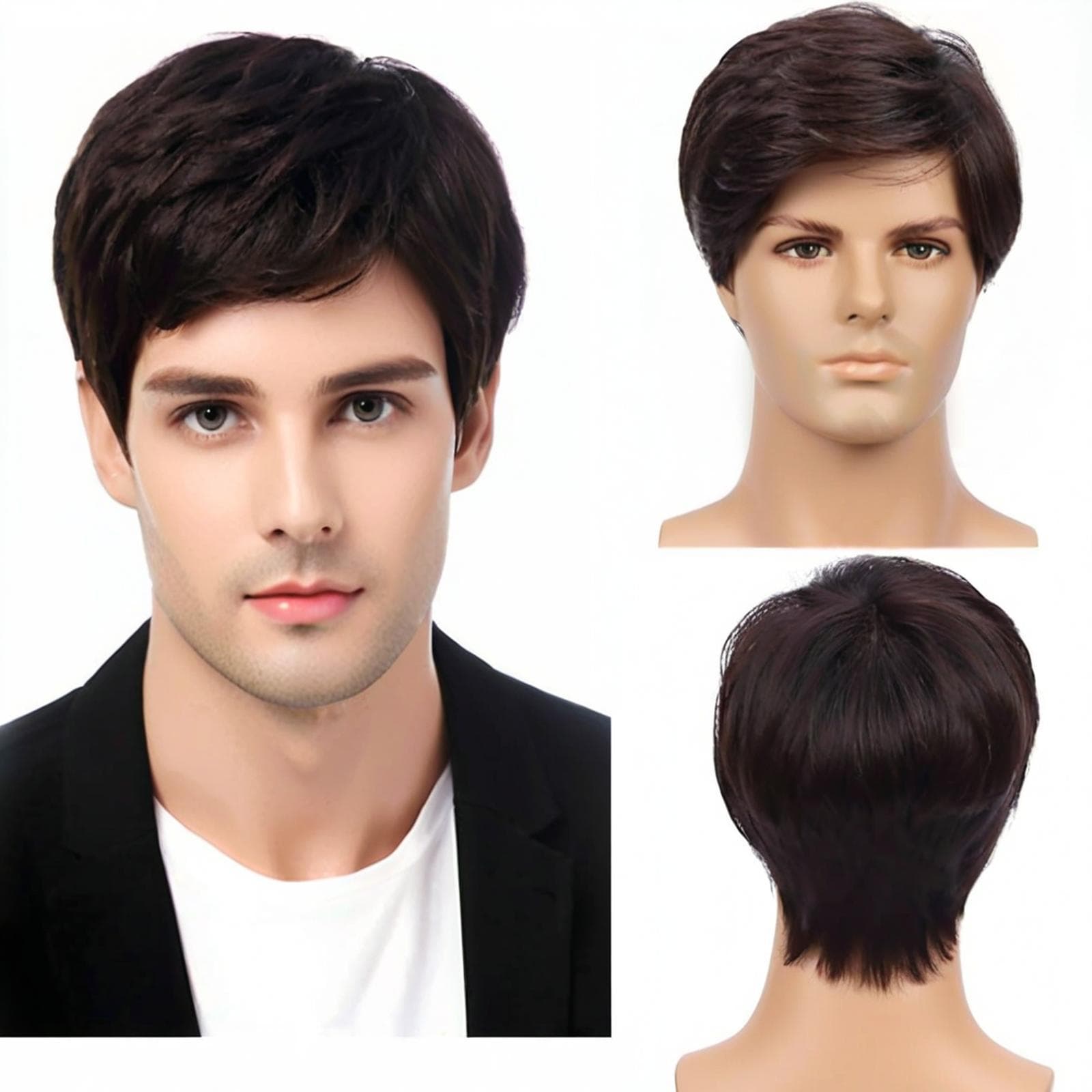AliExpress Cross-border Men's Wig European and American Hot Selling Short Straight Hair with Choppy Bangs Full Synthetic Wig Ready to Ship