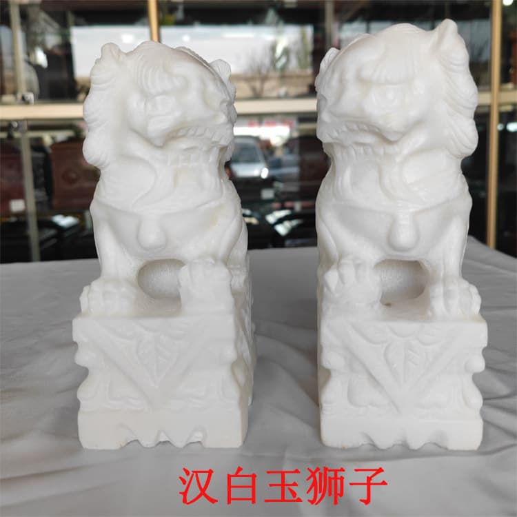 A pair of stone lions for cemeteries, white marble lions for front of graves, incense burners, vases wholesale.