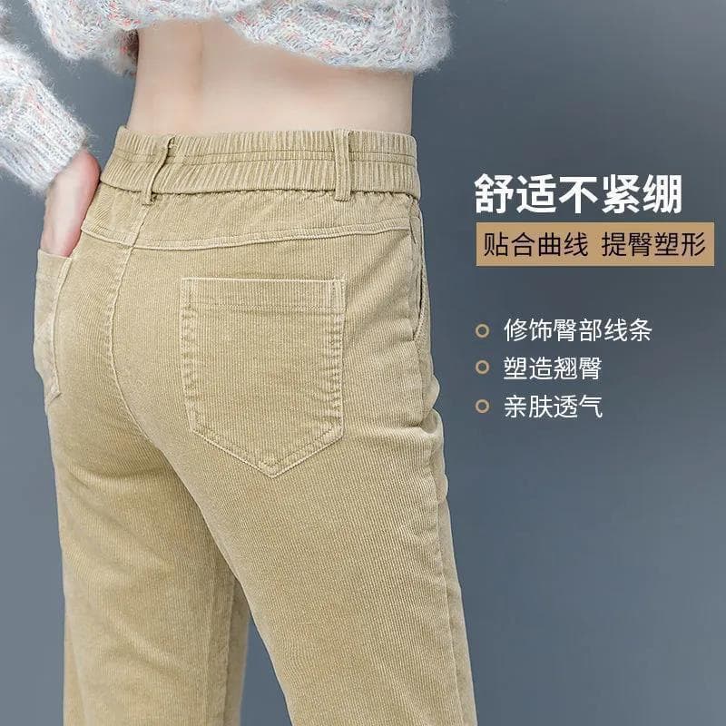 2024 Autumn/Winter New Corduroy Women's Pants High Waist Slim Fit Skinny Harem Pants Fashion Casual Straight Leg Pants Trendy